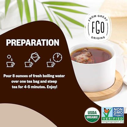 FGO Organic Chai Tea, 100 Count, Eco-Conscious Tea Bags, Resealable Bag, Packaging May Vary (Pack of 1)