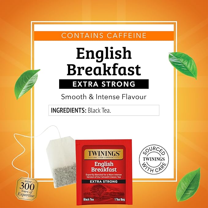 Twinings Extra Bold English Breakfast Black Tea Individually Wrapped Bags, 20 Count (Pack of 1), Robust, Caffeinated, Enjoy Hot or Iced, 20 Teabags