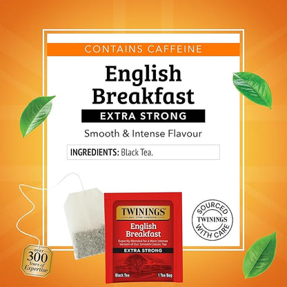 Twinings Extra Strong English Breakfast Black Tea Individually Wrapped Bags, 20 Count (Pack of 6), Robust, Caffeinated, Enjoy Hot or Iced, 120 Teabags