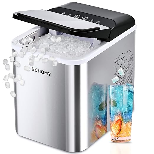 EUHOMY Nugget Ice Makers Countertop, Ready in 8 Mins, 35lbs/24H, Self-Cleaning, Portable Ice Maker Machine with Ice Scoop & Basket, Sonic Ice Maker with Chewable Pellet Ice for Home/Party/RV/Camping