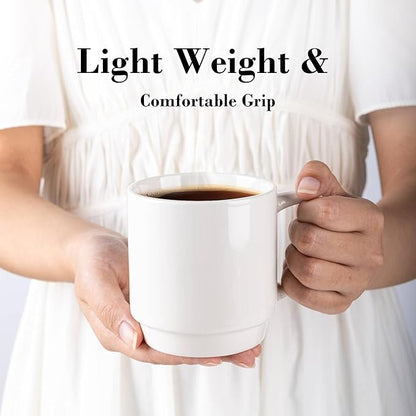 GBHOME 11OZ Stackable Coffee Mugs, Ceramic Coffee Mugs Set of 6 for Man,Woman,Dad,Mom, Porcelain Coffee Mugs for Latte/Cappuccino/Cocoa. Dishwasher&Microwave Safe, Off White