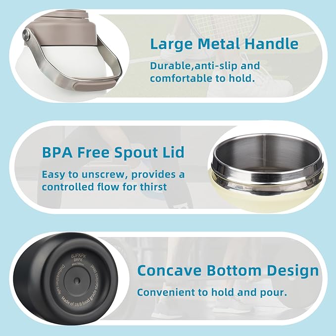 BJPKPK 1 Gallon Water Bottle Insulated, Dishwasher Safe 128oz Large Water Jug with Metal Handle & BPA Free Spout Lid, Stainless Steel Metal Thermo for Gym, Sports & Hiking, Black