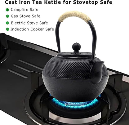 40.6oz Cast Iron Teapot Set with Cast Iron Warmer, Japanese Tetsubin Tea Kettle Set with Cups,Cast Iron Teapot with Stainless Steel Infuser and Enameled Interior for Stovetop Safe(1200ml)