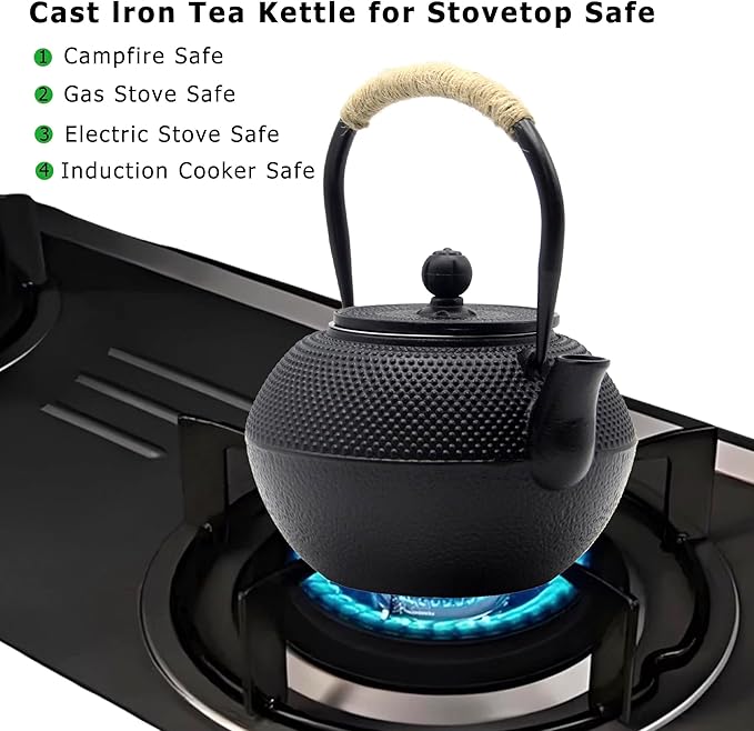 40.6oz Cast Iron Teapot Set with Cast Iron Warmer, Japanese Tetsubin Tea Kettle Set with Cups,Cast Iron Teapot with Stainless Steel Infuser and Enameled Interior for Stovetop Safe(1200ml)