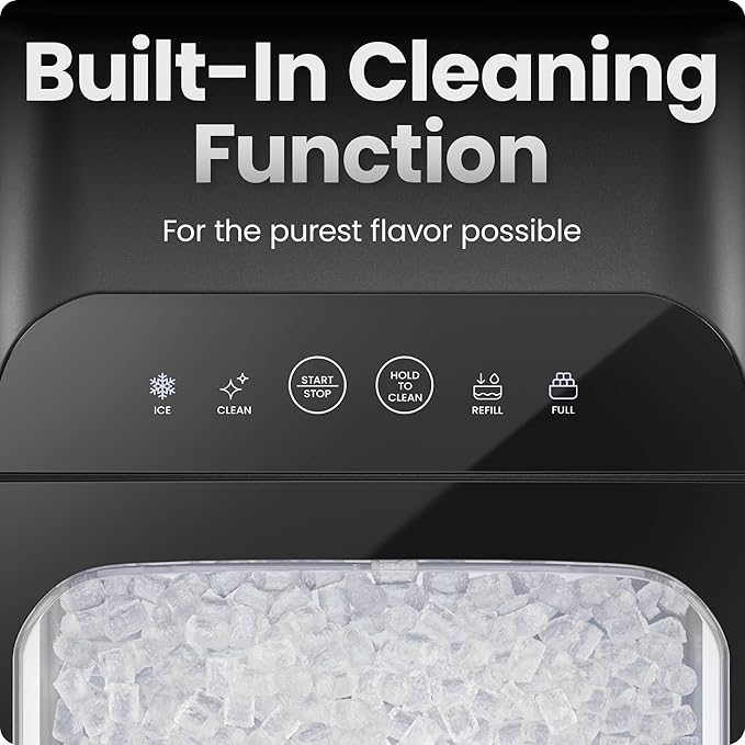 Iceman Compact Pebble Ice Machine, Countertop Nugget Ice Maker Produces Chewable Pellet Ice in 8 Minutes, Makes 26lbs/Day, One-Touch Cleaning Function with Ice Scoop/Basket Included – Black