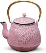 Load image into Gallery viewer, TOPTIER Japanese Cast Iron Teapot with Infuser, Stovetop Safe, Leaf Design Tea Kettle, Enameled Interior, 32 Ounce (950 ml), Blush Pink
