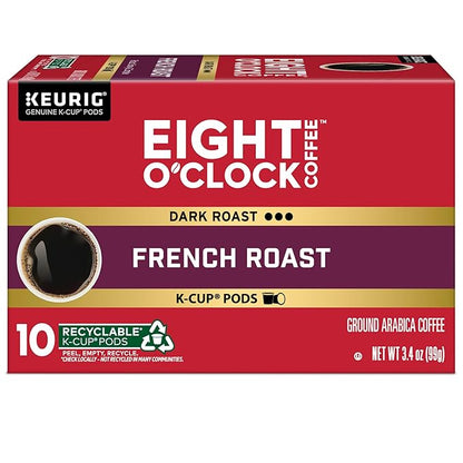 Eight O'Clock Coffee French Roast, Single-Serve Coffee K-Cup Pods, Dark Roast, 60 Count (6 packs of 10)