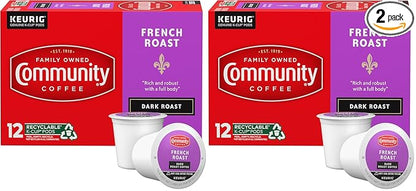Community Coffee French Roast 12 Count Coffee Pods, Extra Dark Roast, Compatible with Keurig 2.0 K-Cup Brewers, 12 Count (Pack of 2)
