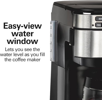 Hamilton Beach Programmable Drip Coffee Maker, 12 Cups, Front Access Easy Fill, Pause & Serve, 3 Brewing Options, Black (46310)