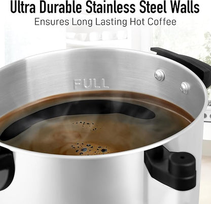Zulay Commercial Coffee Maker Stainless Steel - Coffee Urn With Twist-Lock Lid & Cool-Touch Handles - Quick-Brewing Coffee Maker With Keep-Warm Mode For Events & Catering - 45 Cup Silver