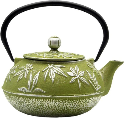 Cast Iron Teapot Tea Kettle with Stainless Steel Infuser for Stovetop Safe Coated with Enameled Interior Japanese Tetsubin with Maple Leaves Pattern(30.4oz/900ml) (Color-2)