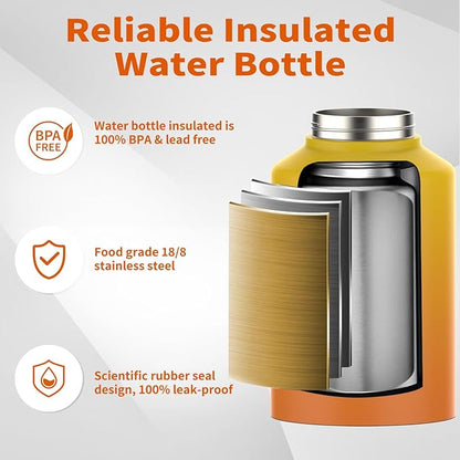 1 Gallon Water Bottle Insulated(Cold for 48 Hrs),BPA Free&Leak Proof,128oz Stainless Steel Water Jug,Big thermo,Large Water Bottle with Handle for Gym,Hiking,Camping&Travel,Gradual Yellow