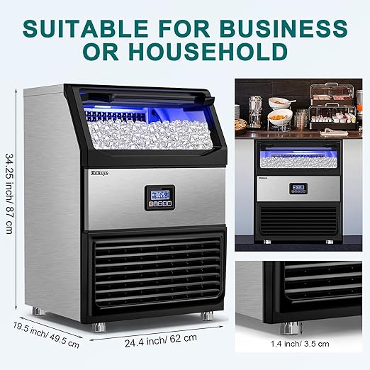 Commercial Ice Maker Machine 450LBS/24H with 77LBS Large Ice Storage Bin, 144Pcs Clear Ice Cubes in 11Mins, Stainless Steel Under Counter Industrial Ice Machine for Bar, Restaurant Business