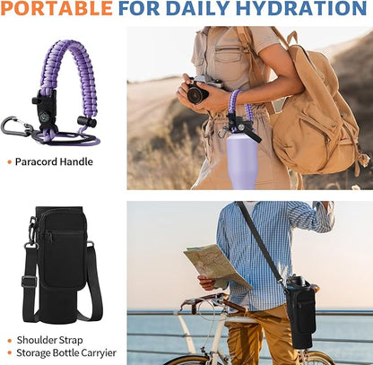 40 oz Water Bottle with Straw - Stainless Steel Insulated Water Bottle w/Survival Paracord Handle & Carrier Bag, Keep Cold-48H & Hot-24H, Thermo Coffee Cups Fits in Car Cup Holder