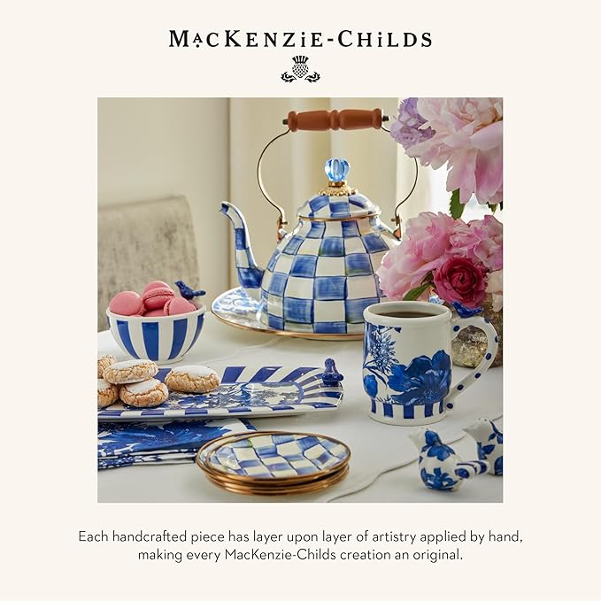 MACKENZIE-CHILDS Enamel Pitcher with Spout for Water, Cut Flowers, and Home Decor, 3 Quarts, Blue-and-White Royal Check