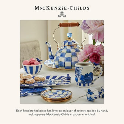 MACKENZIE-CHILDS Enamel Pitcher with Spout for Water, Cut Flowers, and Home Decor, 3 Quarts, Blue-and-White Royal Check