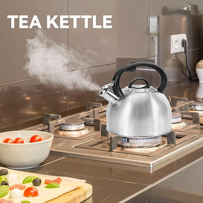 Whistling Stovetop Tea Kettle, 3L Food-Grade 304 Stainless Steel Teapot, Ergonomic Handle,Hot Water Quick Boil,All Metal Stove Kettle Rust Resistant and Durable,With Anti-Scald Towel(Silver)