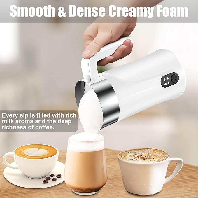 Milk Frother, 4-in-1 Milk Frother and Steamer, 10.1oz/300ml Automatic Hot and Cold Foam Maker and Milk Warmer, Electric Milk Frother for Coffee, Latte, Cappuccino, Matcha(White)