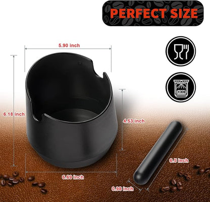 Espresso Knock Box - 5.8 Inch Coffee Knock Box Espresso, Shock-absorbent espresso grounds knock box with Removable Knock Bar and Non-Slip Base for easy coffee ground disposal(Round)