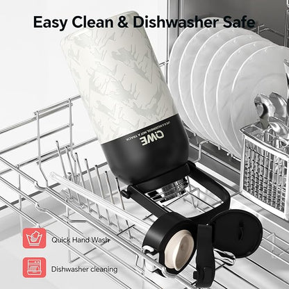 QWE Large Insulated Water Bottle with Straw&Lids,1200ml/40oz Vacuum Sealed Sport Bottles,Double Drinking,Stainless Steel Tumbler with Handle,LeakProof,BPA-Free,for Hiking,Gym,camp (Wilderness Black)