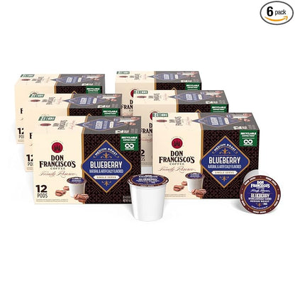 Don Francisco's Blueberry Flavored Coffee - 72 K-Cup Compatible Single-Serve Pods - 100% Arabica - Recyclable through TerraCycle - Smooth, Sweet Berry Flavor - Compatible with Keurig Brewers