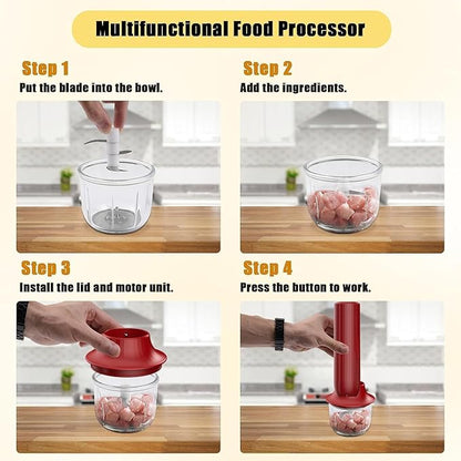 4-in-1 Electric Hand Mixer, Electric Whisk, Mini Onion Chopper 10Oz, Small Cordless Hand Blender, Milk Frother Wand for Coffee, Matcha, 4 Speed Rechargeable Food Processor for Baby Food Maker