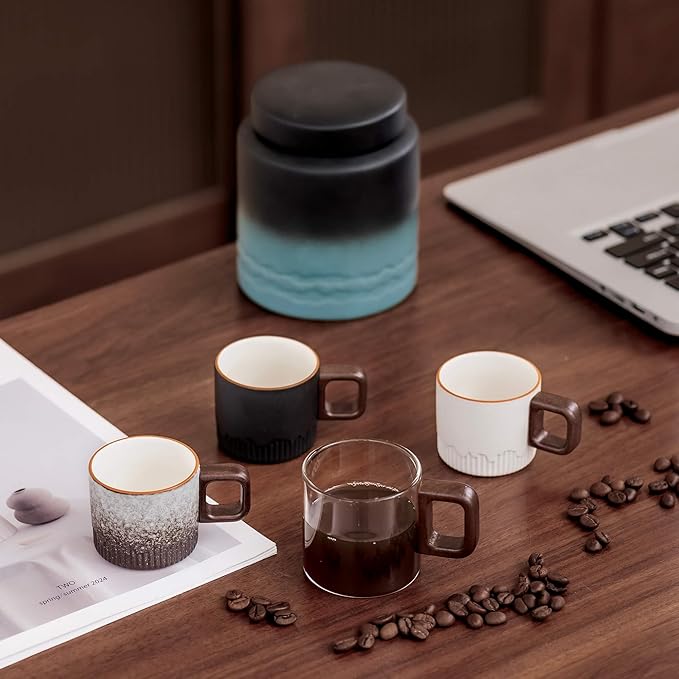 Espresso Cups Set of 4, 4 oz Espresso Cups, Espresso Shot Glasses with Handle for Coffee or Tea (Clear)