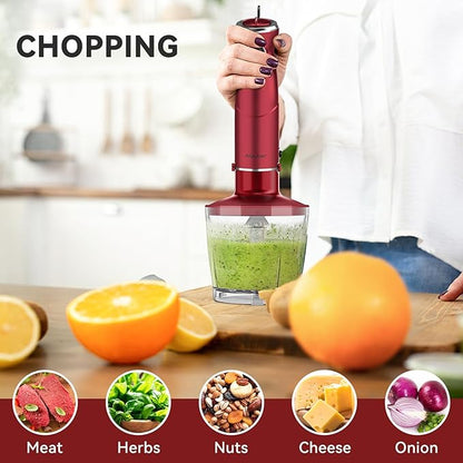 Immersion Blender 5 in 1 Hand Blender, Abuler 1000W Hand Mixer Stick,12 Speed Handheld Blender 304 Stainless Steel with 600ml Mixing Beaker, 500ml Chopper, Whisk and Milk Frother for Soup, Baby Food
