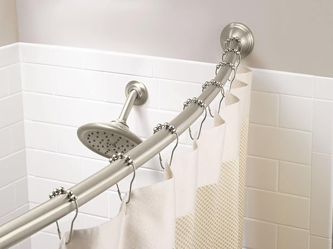 Moen Curved Adjustable Length Fixed Mount Single Shower Curtain Rod for Bathroom, Brushed Nickel Finish, CSR2160BN