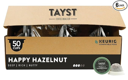 Tayst Coffee Pods, Happy Hazelnut Medium Roast, K Cups Compatible with Keurig Coffee Maker, Sustainable Single Serve, Pack of 50