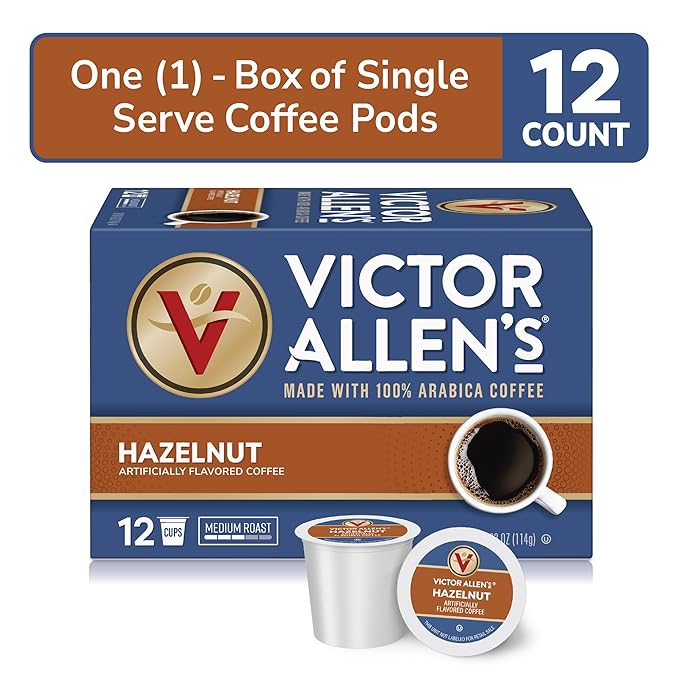 Victor Allen's Coffee Hazelnut Flavored, Medium Roast, 12 Count, Single Serve Coffee Pods for Keurig K-Cup Brewers