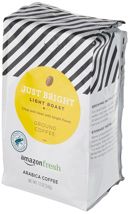 Amazon Fresh Just Bright Ground Coffee, Light Roast, 12 Ounce (Pack of 3)