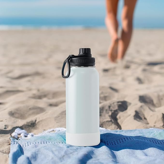 koodee Insulated Water Bottle, 32 oz Stainless Steel Double Wall Vacuum Wide Mouth Sport Bottle with Leakproof Spout Lid （Cosmic Orange）