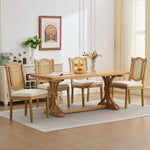 Load image into Gallery viewer, Vintage French Country Dining Chairs Set of 4, Beige Cane Back Rattan Dining Chairs with Linen Upholstered Seat, Solid Wood Legs, Farmhouse Kitchen &amp; Dining Room, Sillas De Comedor (Beige, 4Pcs)