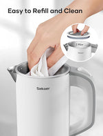 Load image into Gallery viewer, Sekaer Small Electric Tea Kettle Stainless Steel 0.8L Portable Travel Hot Water Boiler, Mini Electric Coffee Kettle with Auto Shut-Off &amp; Boil Dry Protection, Cordless Base &amp; White