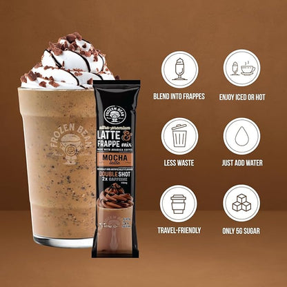 The Frozen Bean Mocha Frappe & Latte Instant Mix (20 Sticks), Made with Arabica Coffee, Double Shot Caffeine, Low Sugar & Premium Ingredients, Hot, Iced, or Blended Drinks