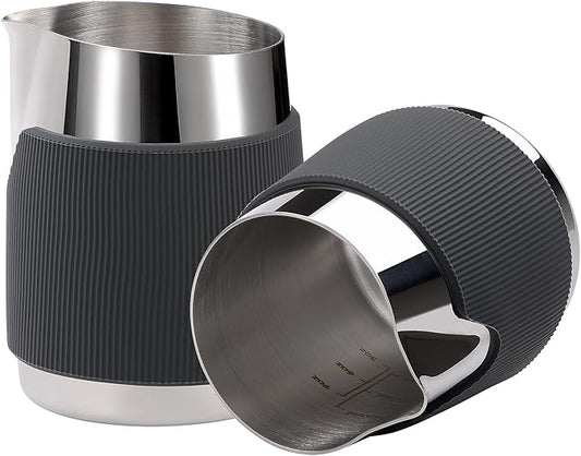 Normcore Handleless Milk Frothing Jug, Milk Pitcher 15.2 oz, Milk Frother Steamer Cup Stainless Steel Espresso Cup, Round Spout, Silver, 450 ml