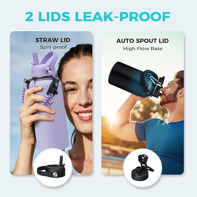 1 Gallon Insulated Water Bottle with Straw - 128oz 64oz Water Jug with Handle Paracord, Straw Spout Lids, Bottle Carrier, Triple Walled Stainless Steel Hydro Bottle, Metal Gallon Water Bottle Large