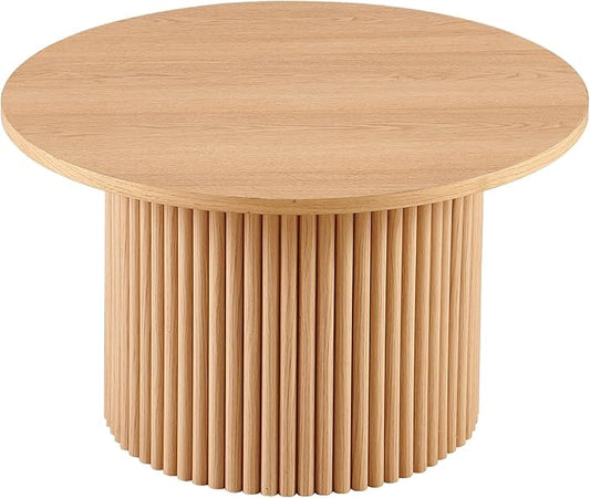 NORDICANA Single Accent Round Coffee Table, 27.5 Inch Wide 16.7 Inch Tall Oak Color Farmhouse Center Table for Living Room, Manufactured Wood Top with Oak Veneer 16.7 Height Tall