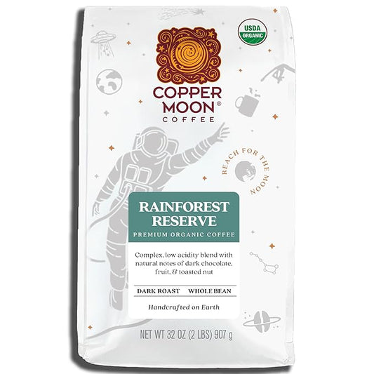 Copper Moon Dark Roast Whole Bean Coffee, Rainforest Reserve Organic Blend, 2 Lb
