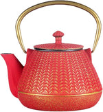 Load image into Gallery viewer, Small Cast Iron Tea Kettle for Stovetop Safe, Red Tea Pot Coated with Enameled Interior, Durable Teapot with Stainless Steel Infuser for Loose Leaf (1000ml/34oz)