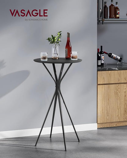 VASAGLE Bar Table, Round Cocktail High Top Pub Bistro Table for Events Party, Kitchen Dining, Home Bar, 23.6 x 23.6 x 41.3 Inches, Sturdy Metal Frame, Modern Style, Easy to Assemble, Black