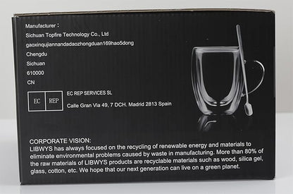 LIBWYS 4 Pack Double Walled Coffee Cups Glasses Mugs 12oz, Espresso Cappuccino Latte Tea Cups with Handle, Heat Resistant Borosilicate Clear Glasses 350ml