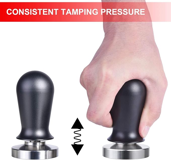 53mm Calibrated Espresso Tamper, Calibrated Coffee Tamper with Spring Loaded Anodized Aluminum Handle Stainless Steel Flat Base, Professional Espresso Hand Tamper