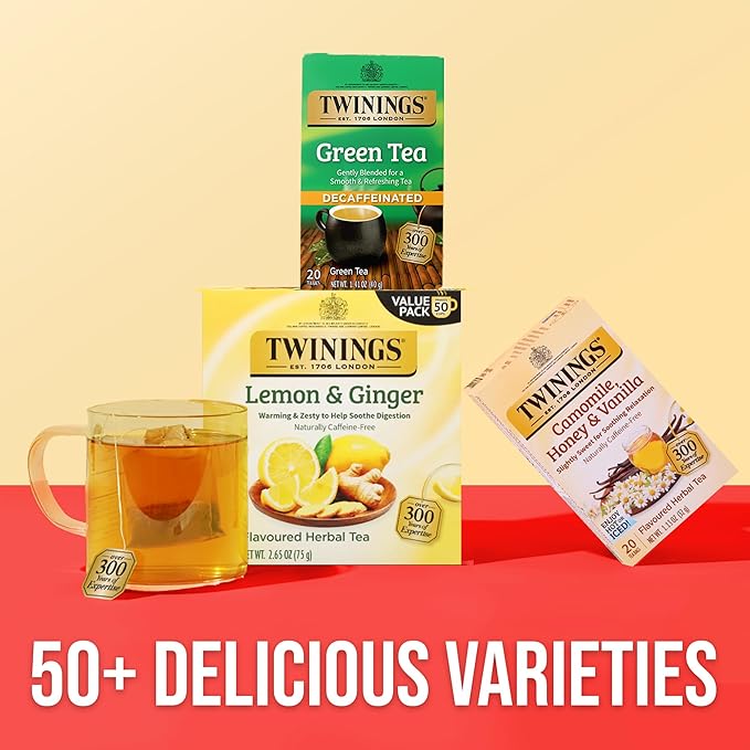 Twinings Decaffeinated Green Tea Individually Wrapped Bags, 20 Count (Pack of 6), Smooth Flavour, Enticing Aroma, Enjoy Hot or Iced, 120 Teabags