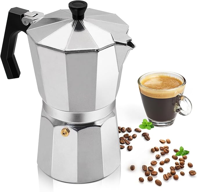Aluminum 3 Cup 150ml Moka Pot Express Coffee Maker Stovetop Espresso Percolator Coffeemaker Italian Classic Style Brewing Greca Cafe Mocha Machine for Cafeteras Lover Camping Travel and Home Use 5oz