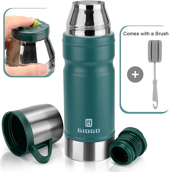 Vacuum Insulated Water Bottle Thermo Water Flask with Cup 680ml/23oz Stainless Steel Thermal Water Bottles Thermo for Hot and Cold Drinks Coffee Water(Blue,Single)