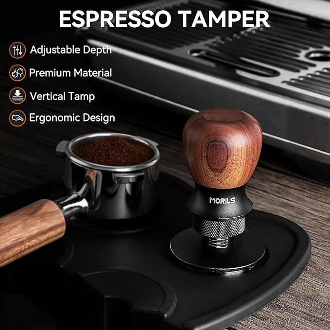 Espresso Tamper 51mm, Coffee Tamper with Spring Loaded Tamper, Adjustable Depth, Stainless Steel Base Espresso Coffee Tamper Fits for All 51mm 52mm Espresso Machine