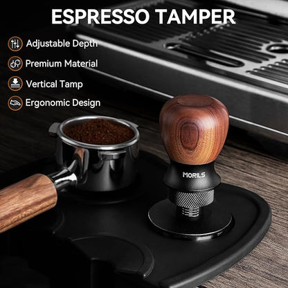 Espresso Tamper 53.3mm, Coffee Tamper with Spring Loaded Tamper, Adjustable Depth, Stainless Steel Base Espresso Coffee Tamper Fits for All 51mm 52mm Espresso Machine.