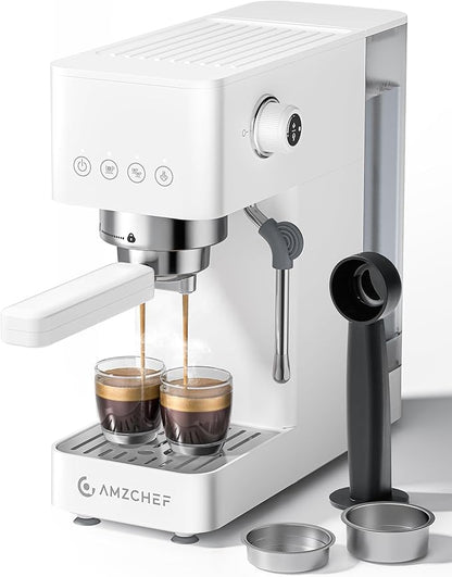 AMZCHEF Espresso Machine 20 Bar, Compact Espresso Maker with Steam Milk Frother, Coffee Maker with 40oz Removable Water Tank for Home, Coffee Machine for Cappuccino, Latte, Americano, 1350W